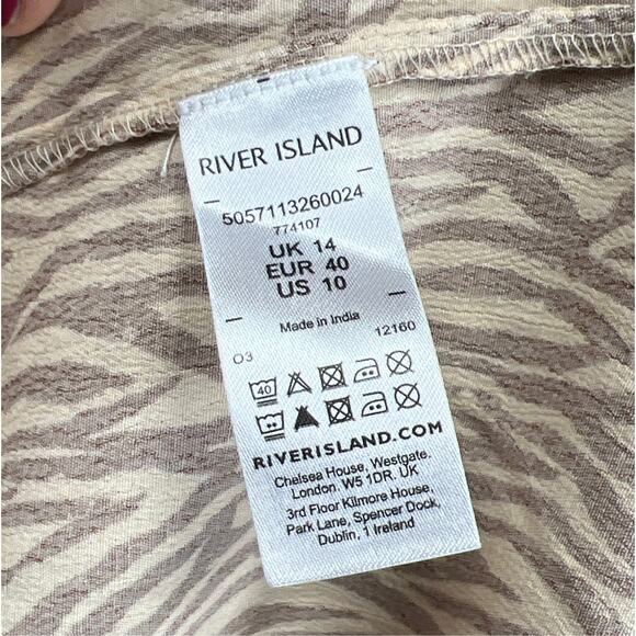 River Island Womens 100% Viscose Size 10 Brown Animal Print Shirred Midi Dress - Picture 12 of 13